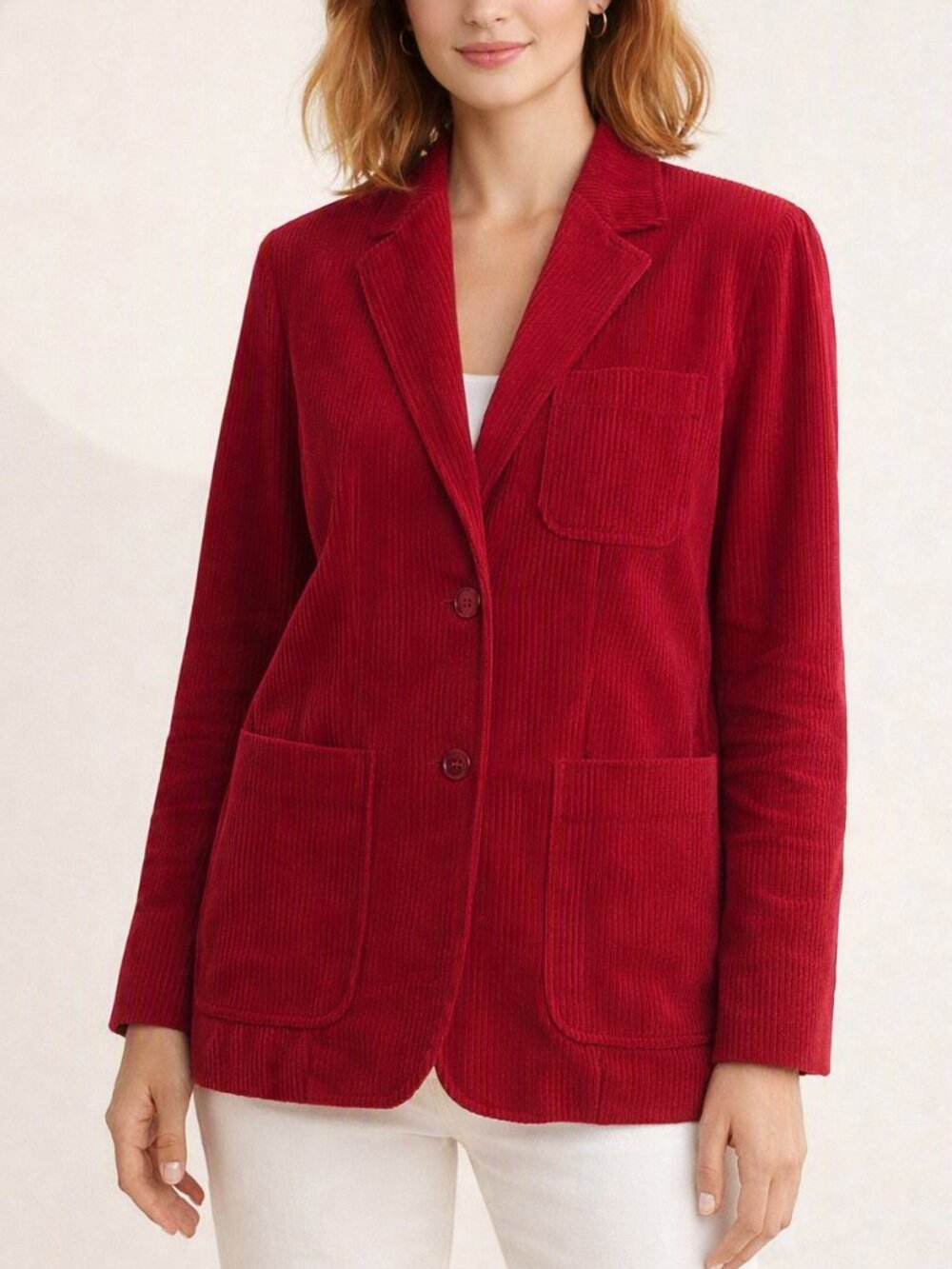Red Corduroy Blazer |Japanese 100% Cotton | Quiet Luxury | Y2K Revival | NWOT